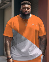 Men's Large Size Color-blocked Patchwork T-shirt & Shorts Two-piece Set